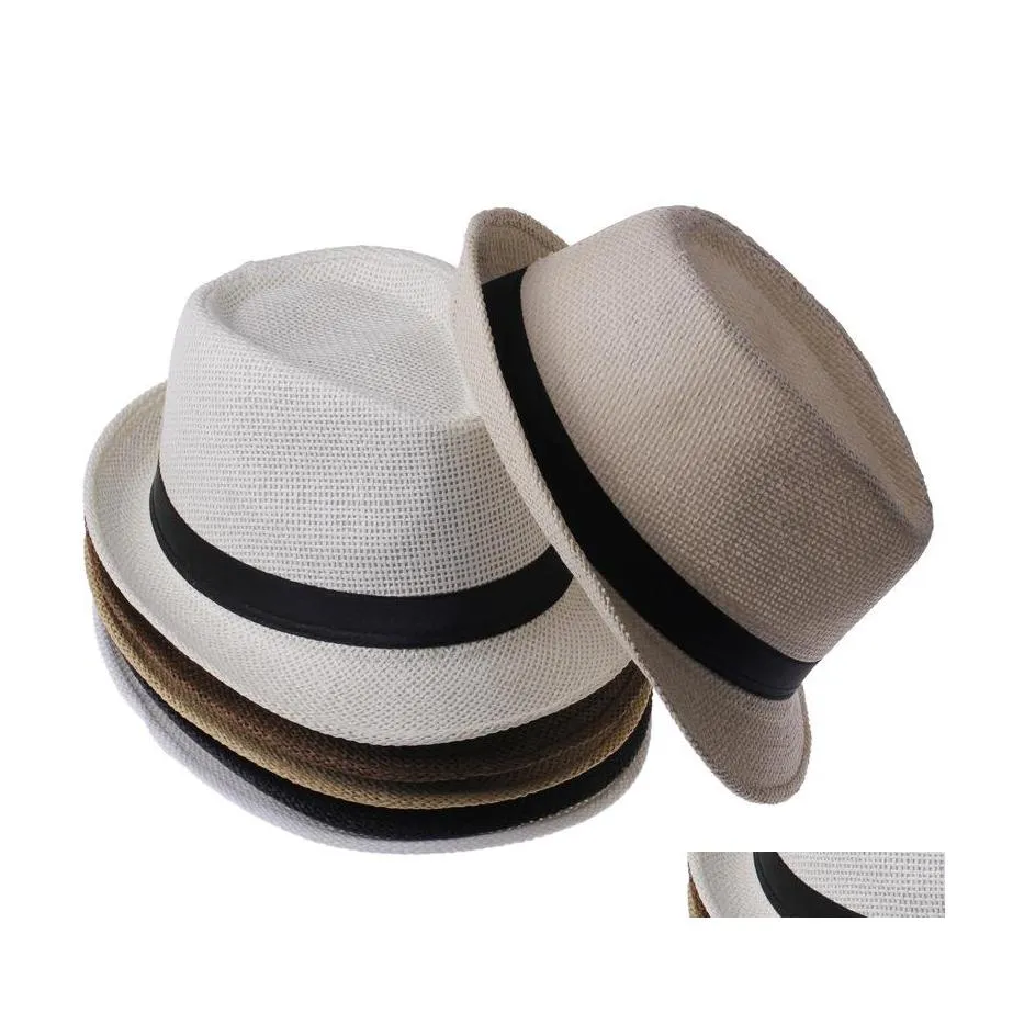 Cappelli a tesa larga avaro moda donna uomo unisex Fedora Trilby Gangster Cap Summer Beach Sun St Panama cappello coppie amanti 2021 553 T2 Dro Dhs5S