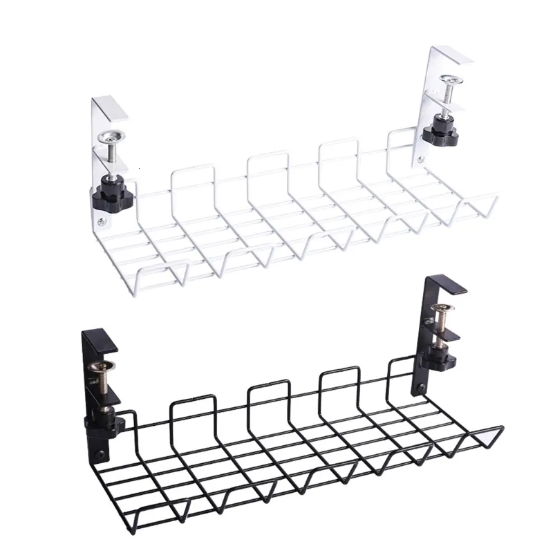 Under Table Black Metal Bathroom Storage Rack With Cable Management