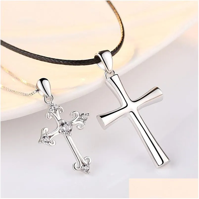 Pendentif Colliers S925 Sterling Sier Couple Collier Version Coréenne Étudiants Masculins Et Féminins Mode Simple Croix Xl1C062 Dr Dhgarden Dh8Jw