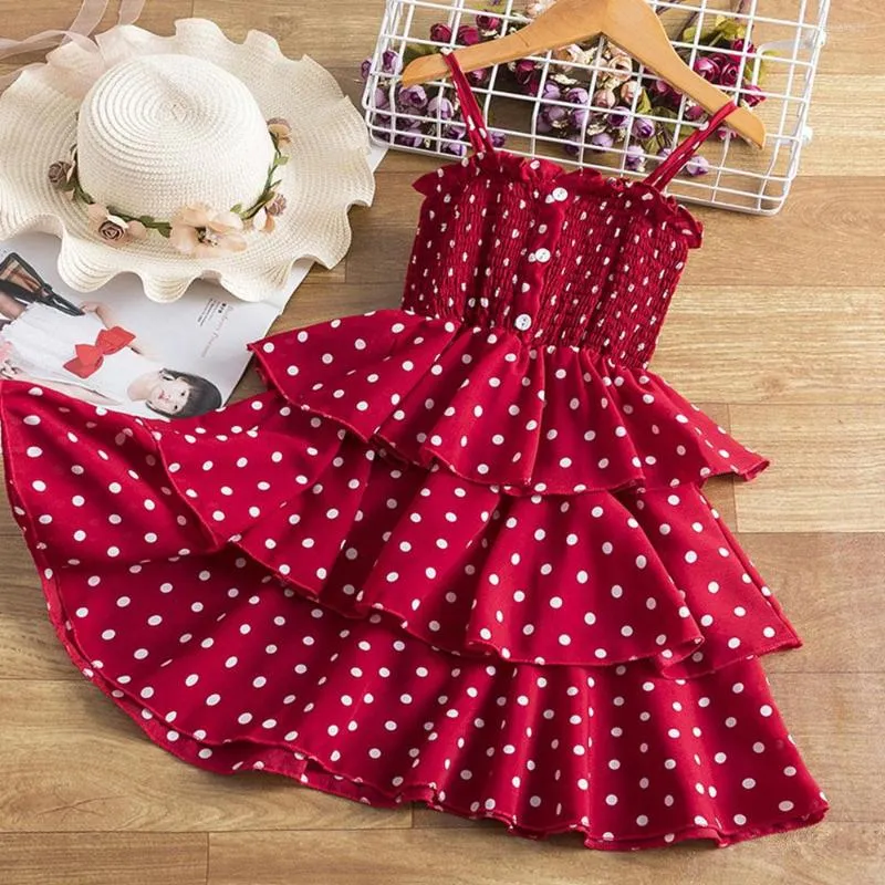 Meisje jurken menoea geplooide polka dot sling jurk peuter meisjes zomeravond feest prinses kinderen casual kleding gelaagd