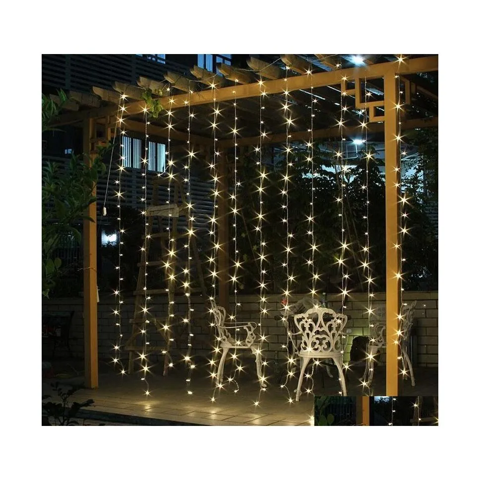 Led Strings X 300 Leds Us110V Eu220V Guirlandes De Noël Guirlandes Fées Fête De Noël Jardin Décoration De Mariage Rideau Drop Delive Dhevg