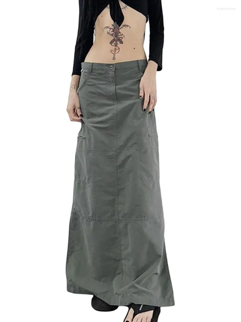 Skirts Fashion Women S Casual Solid Color Wide Hem Split Long Cargo Skirt Gray Streetwear Outfits Y2k