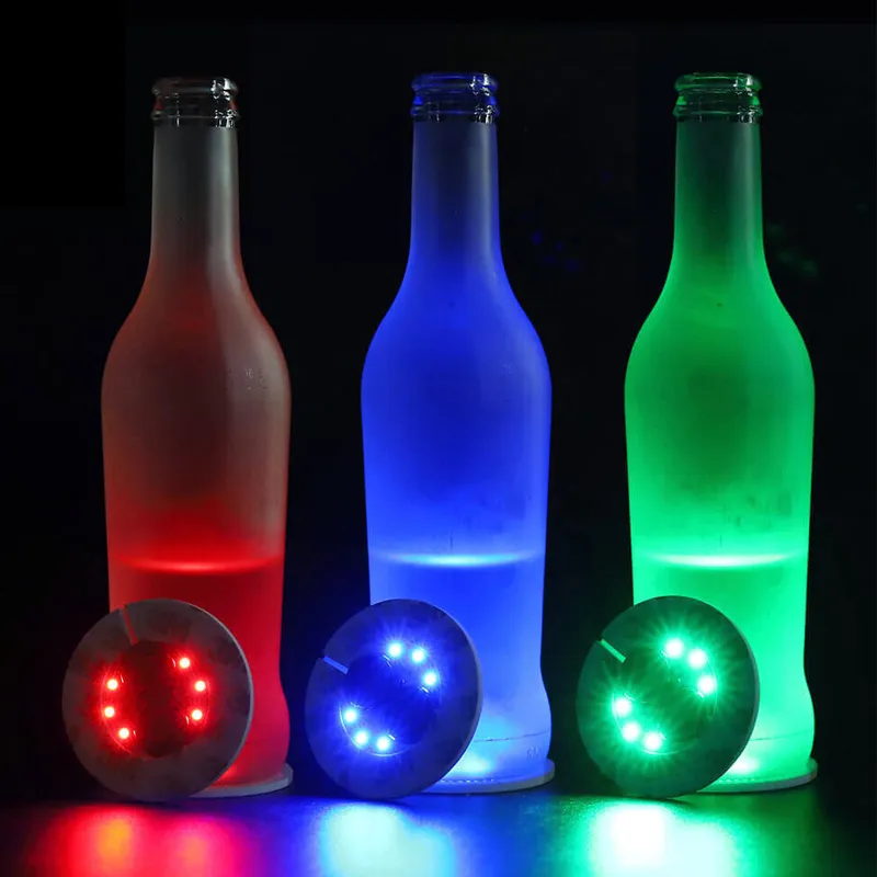 Glow LED Sous-verres Éclairage 6 LED 3M Autocollants Bouteille Lumière Lumières clignotantes Noël Noël Pour Discothèque Bar Partie Vase Décoration Vin CRESTECH168