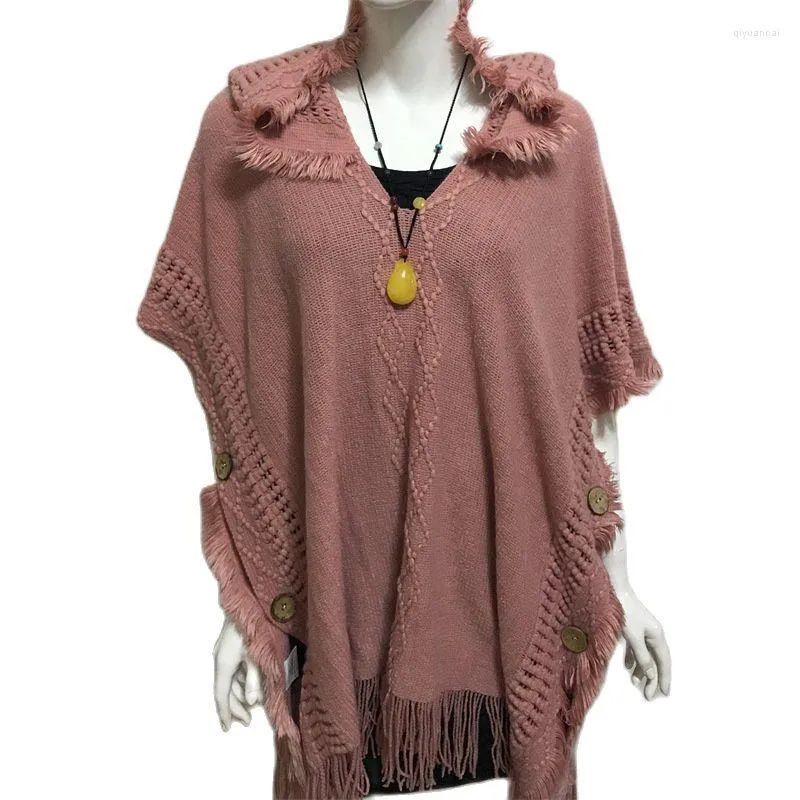 Kvinnors tröjor Autumn Poncho Jacket Huven Pullover Tassel Batwing Sleeve Europeisk stil Kvinnor Sticked tröja ihålig utslag