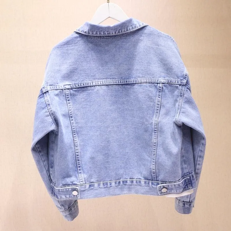 Vestes Femmes Vintage Harajuku Bleu Clair Lâche Big Poche Trou Denim Femmes Printemps Automne 2023 Casual Manches Longues Femme Jean JacketWomen'