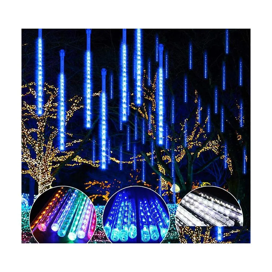 Led Strings 30Cm 50Cm 8 Tubes Waterproof Meteor Shower Rain String Lights Outdoor Christmas Decoration For Home Tree Eu/Us Plug Drop Dhc6R