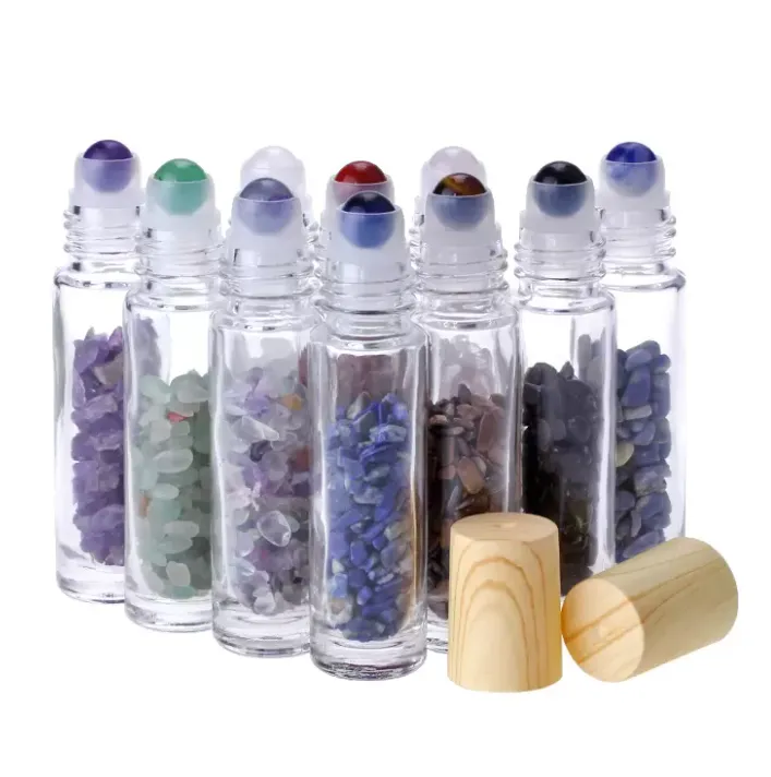 Essential Oil Diffuser 10 ml Clear Glass Roll på parfymflaskor med krossad naturlig kristallkvarts stenkristallrullkulskornet
