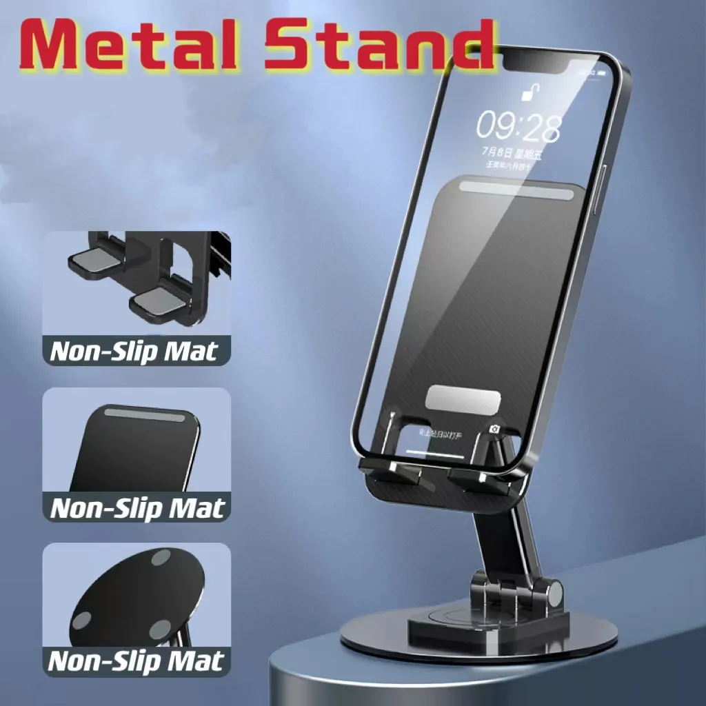 Metal 360 ﾰ Suporte de telefone dobrável Mobile Stand de mesa flexível ajustável para Montagem estável para Office para Android Smartphone para iPad Tab iPhone 14 Pro Max 13 12 mini 11 Pro Max