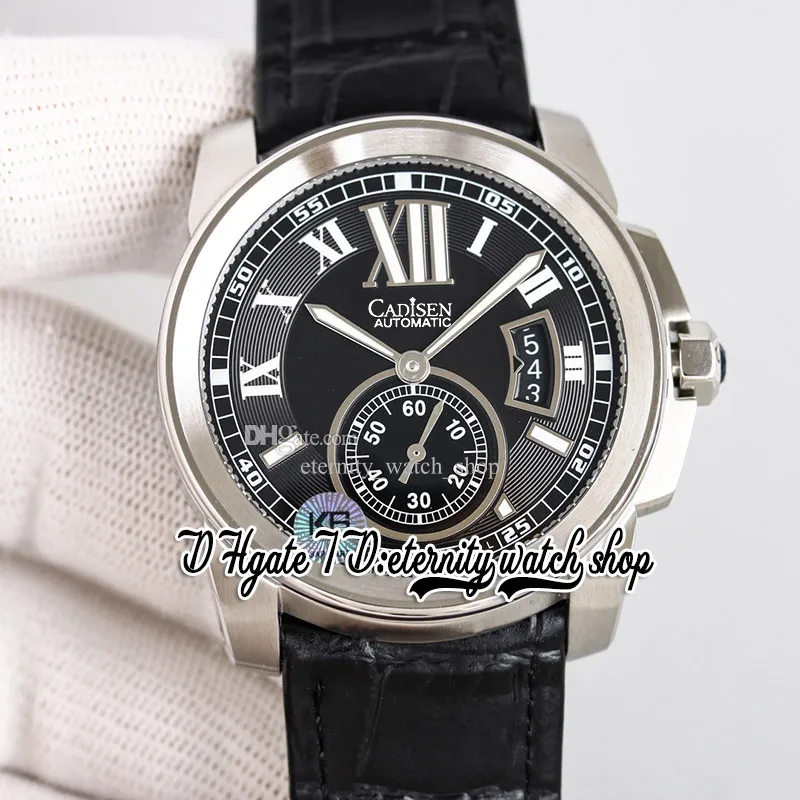 TWF F57100041 Calibre Montre Homme Cal.1904-PS MC Automatique 42mm Grande Date Cadran Noir Boîtier Acier Inoxydable Marqueurs Romains Bracelet Cuir Dernière version montres éternité