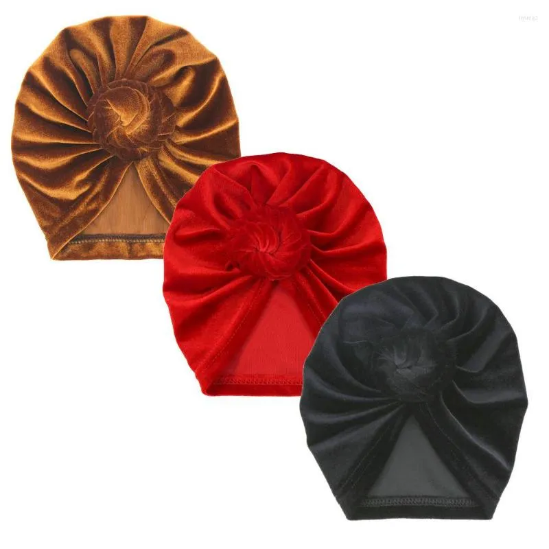 Berets Herbst und Winter Weiche Bequeme Gold Samt Säuglingskappen Einfarbig Geknotete Turban Hut Kopfbedeckung Kleidung Dekoration