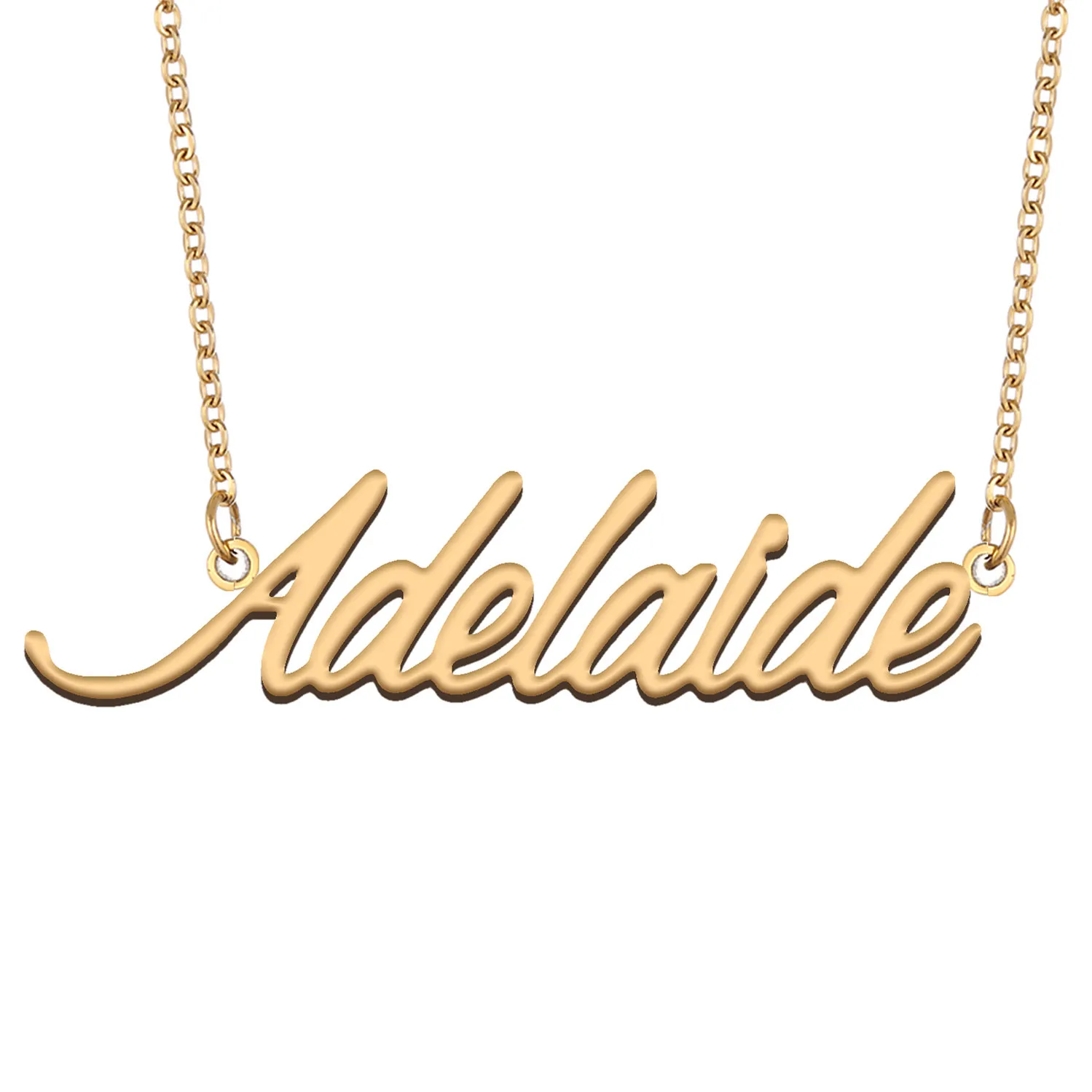 Colar com nome de Adelaide personalizado para mulheres, letra, etiqueta, aço inoxidável, ouro e prata, placa de identificação personalizada, joias