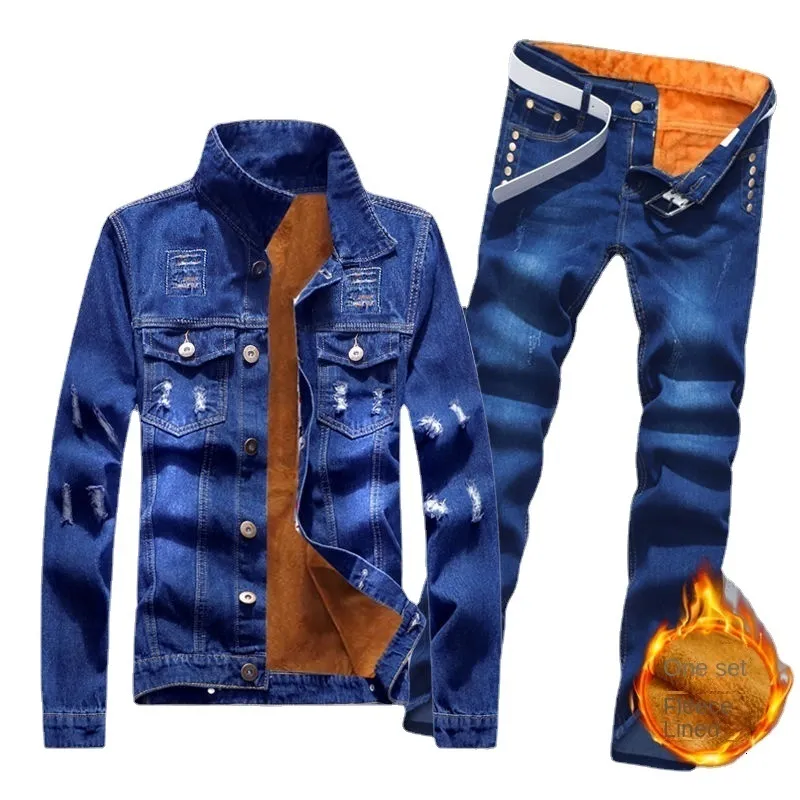 Męskie dresy dżinsowe luksusowe kurtki męskie zagęszczone górne spodnie do spodni Strażnik ciepłej mody biznesowej 230206