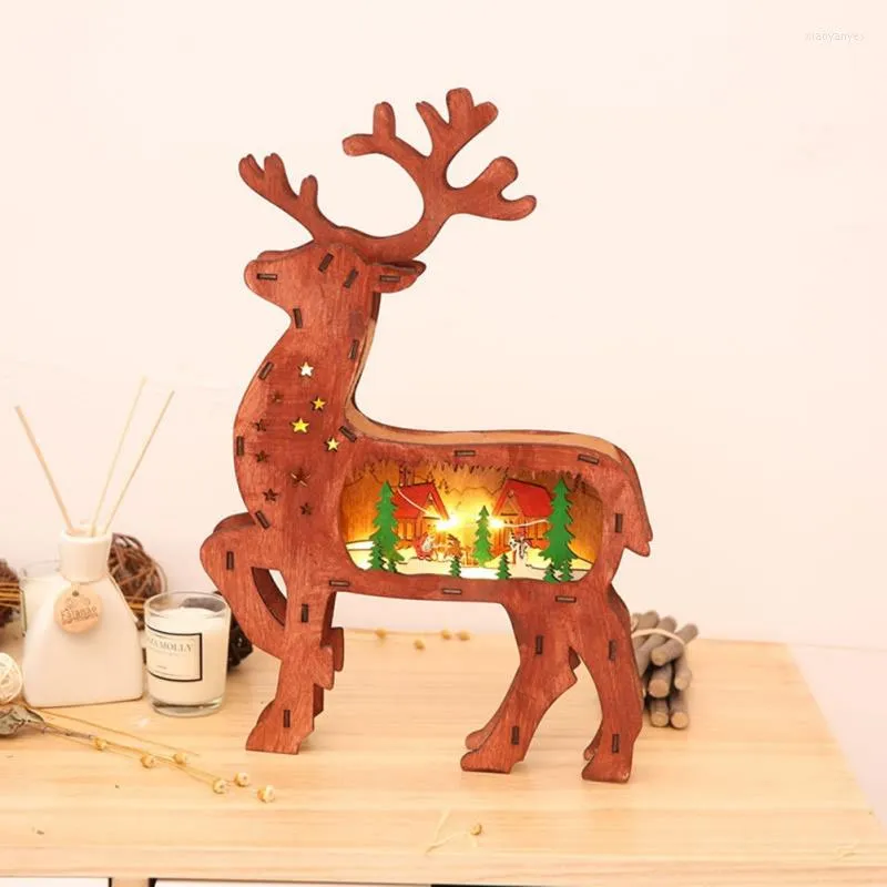 Dekoracje świąteczne ozdoby renifery z jasnym drewnianym drzewem Luminous Elk DED Dekoracja do domu w domu centrum handlowego
