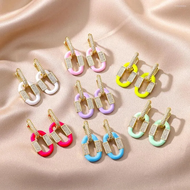 Kolczyki Hoop 1 para Modna kolorowa szkliwa geometryczna owalna prostokąt Mirco C Krystalne kolce dla kobiet biżuteria