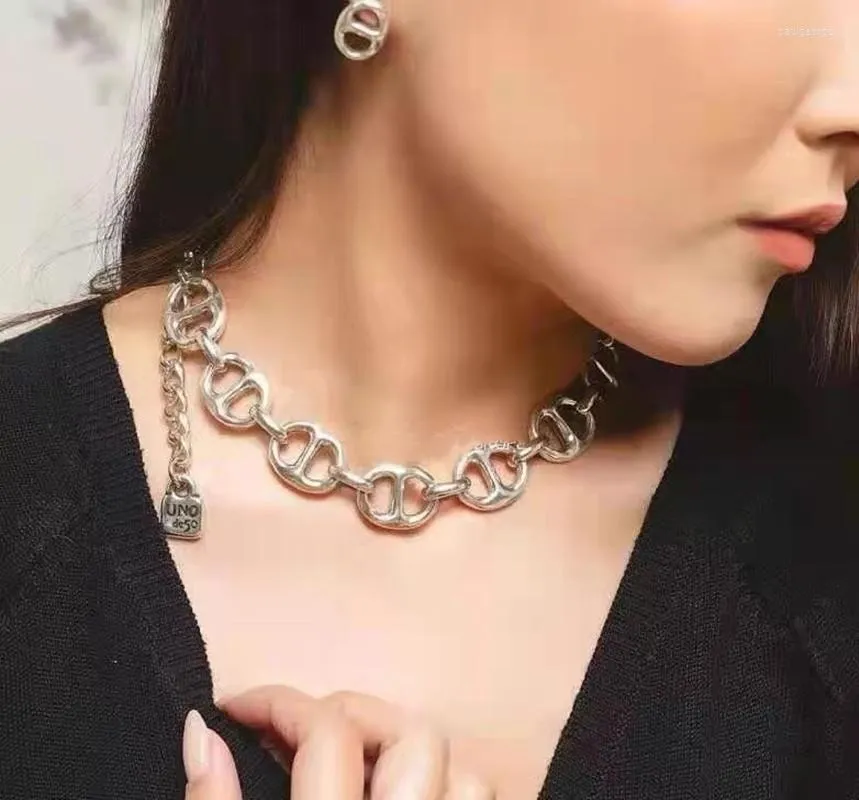 Chains Fashion Design Alloy Silver Color Buckle Necklace Bracelet Set Outdoor Jewelry Men Women Quality Birthday Gift