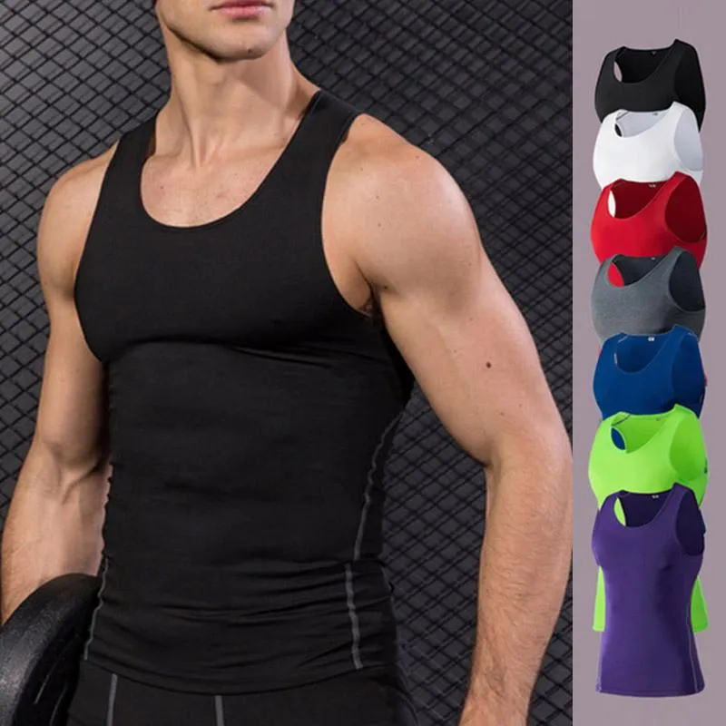 Men's Tank Tops Men Compression Base Layer Sleeveless Vest Top Quick-drying Sports Gym Under Shirt -OPKMen's