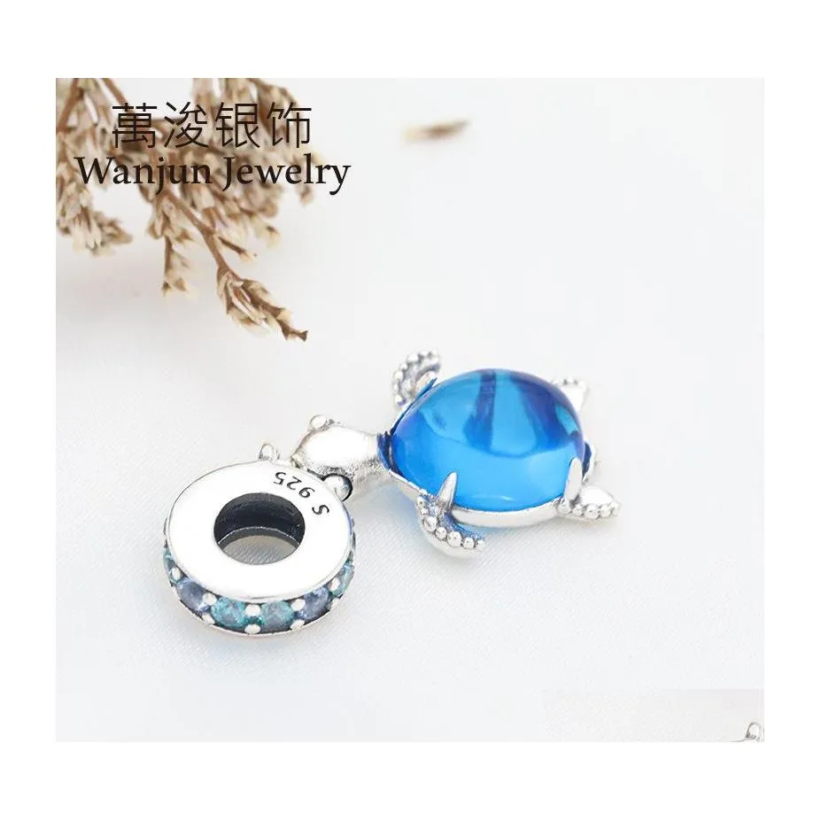 Collares pendientes Fit Original Europe Bracelet 100 925 Sterling Sier Beads Murano Glass Sea Turtle Dangle Charm Diy Jewelry Drop Del Dha9D