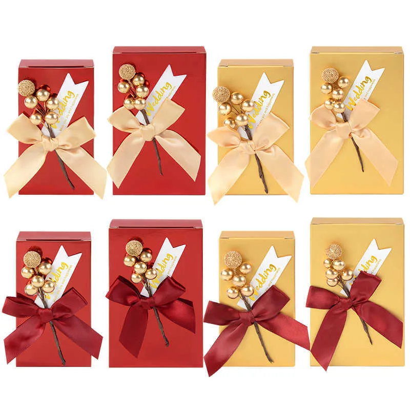 Embrulhe 5pcs/lote Golden Red Gift Box para convidado Caixas de chocolate Caixas de papel Caixas de papel Decorações de festas de casamento 0207