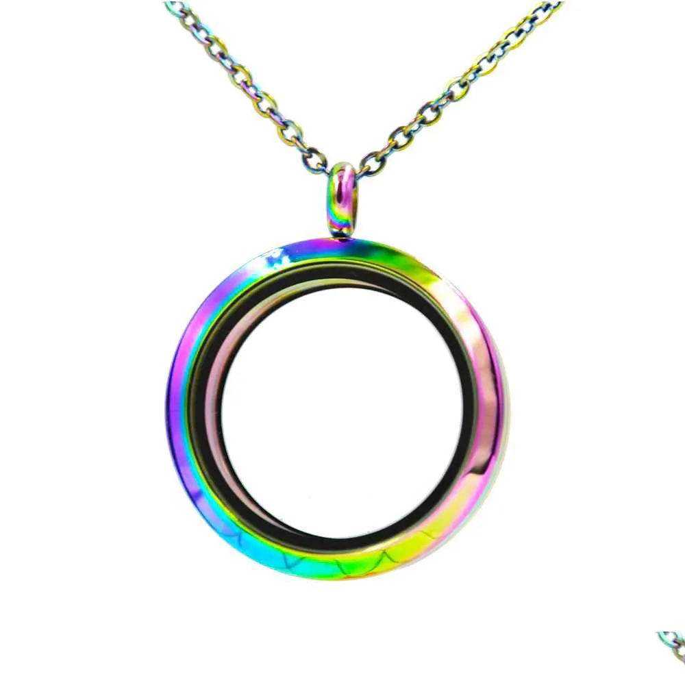 Médaillons Vente Collier Pendentif En Acier Inoxydable Couleur Arc-En-Ciel Pour 67 Mm Perles Rondes Boîte D'aromathérapie Meilleur Cadeau Drop Delive Dhgarden Dh0Qc