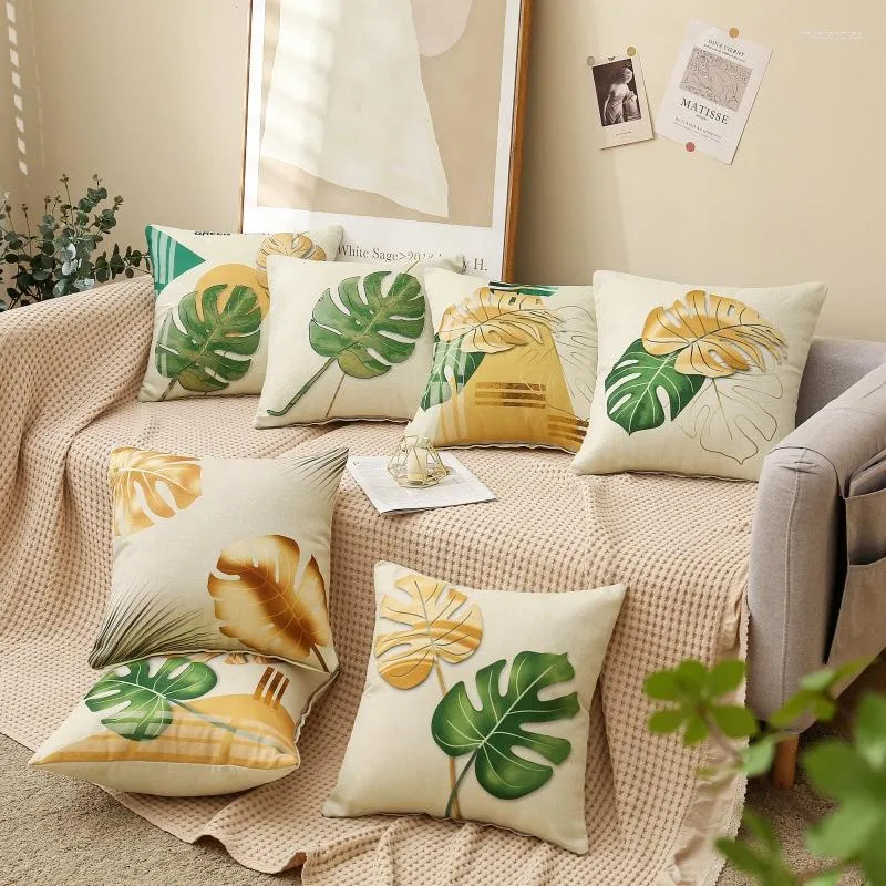 Oreiller Style européen couverture 45x45CM feuilles tropicales série impression oreillers décoratifs décor à la maison chambre canapé-lit chaise taies d'oreiller