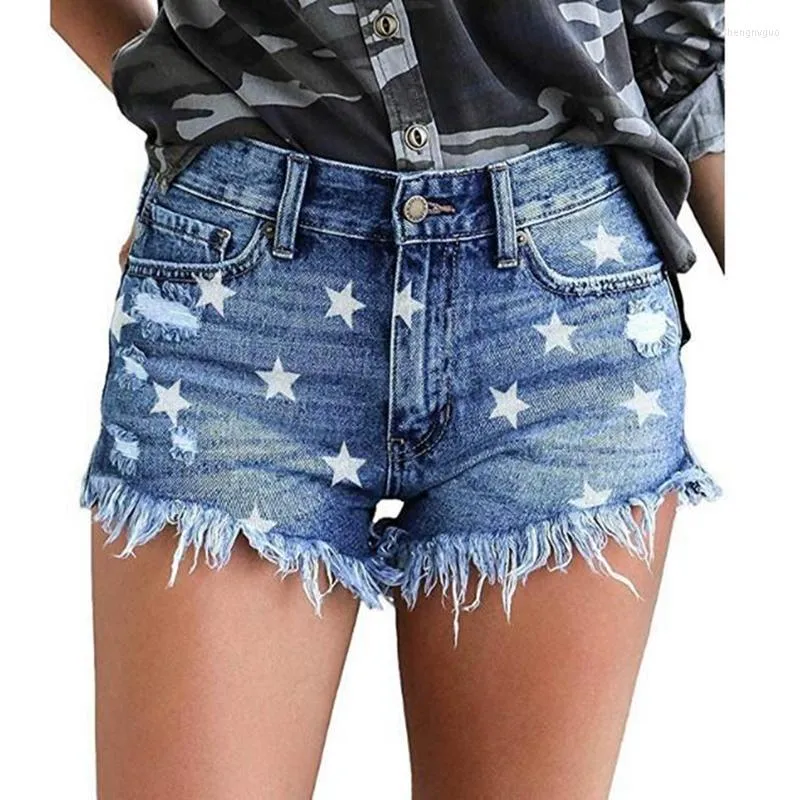 Shorts femininos jeans de jeans de verão feminino com impressão sexy tassel high hour hole ripped calça casual lady