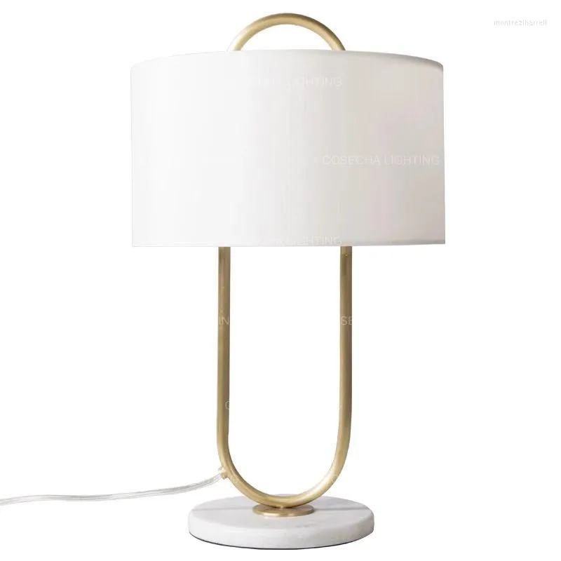 Tafellampen modern kantoor gouden bedlamp met witte stof schaduw Noordse slaapkamer woonkamer bureau loft verlichting