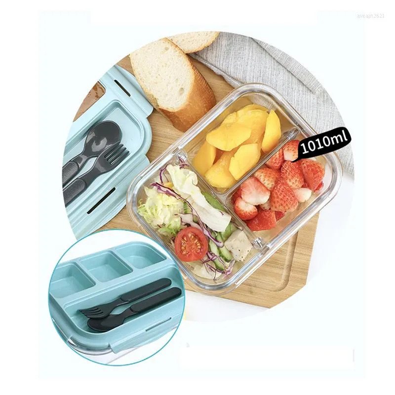 Dinnerware Sets Glass Lunch Box Microwavable Bento Silica Gel Lid Compartments Leakproof Storage Container For Snack