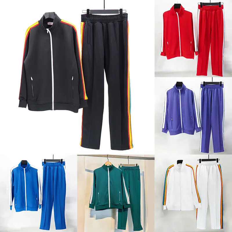 mulheres homens roupas esportivas jaqueta calças calças treino terno designers roupas esporte designer camisolas esportes suor fino duas peças na moda arco-íris zippe