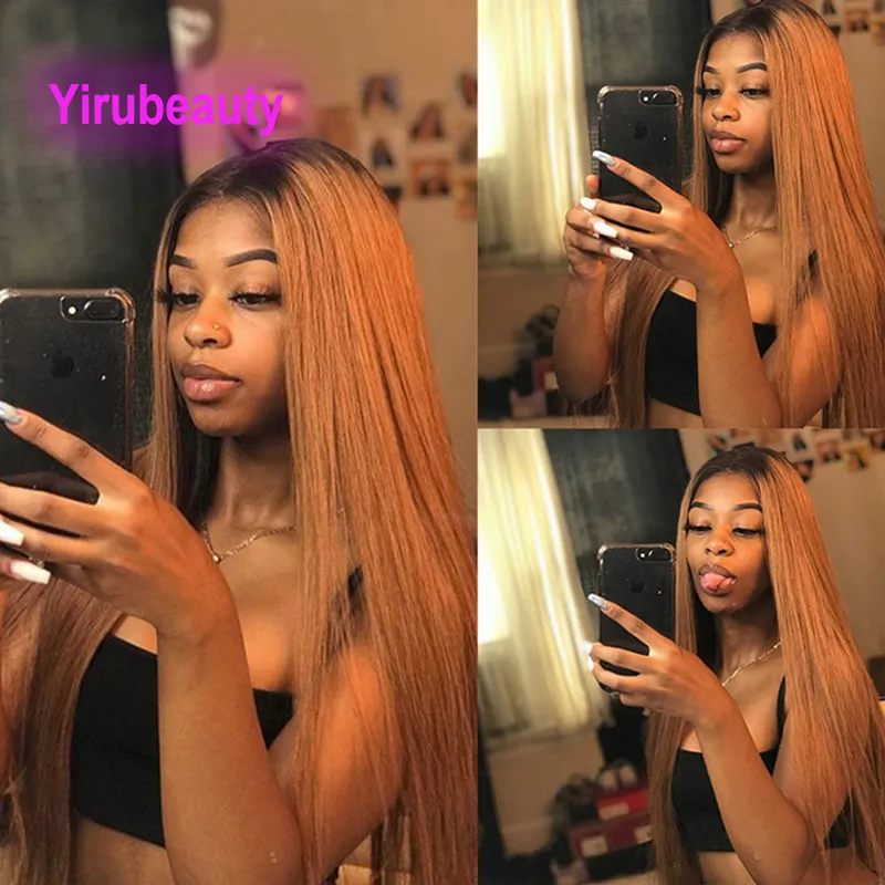 Brazilian Malaysian Virgin Human Hair 1B 27 Ombre Color Silky Straight 13X4 Lace Front Wig 150% 180% 210% Density 10-32inch