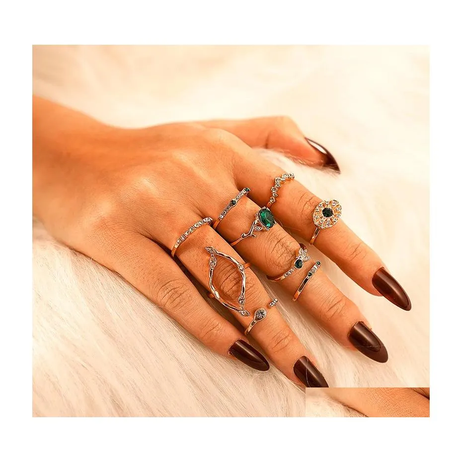 Boho Gold Color Silver Color Pearl Rings Set For Women Fashion Geometric  Twist Hollow Open Ring Joint Finger Rings Charm Jewelry