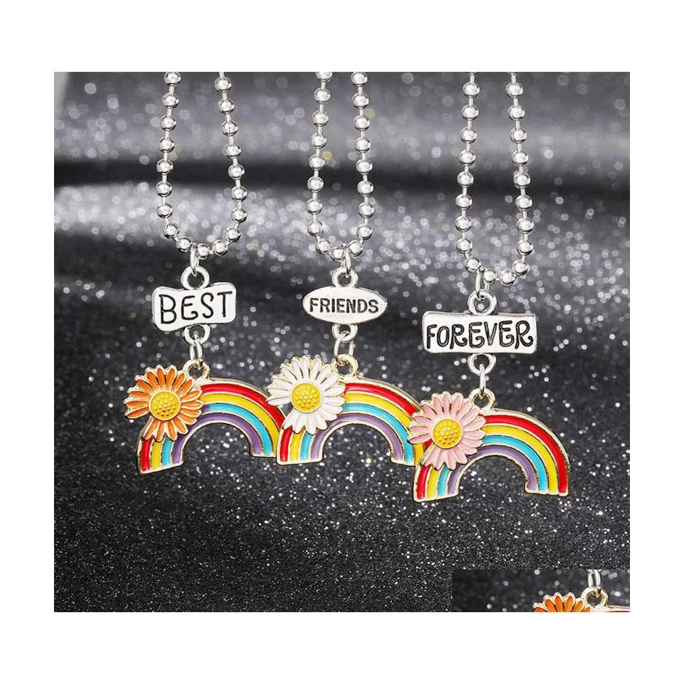 Collares colgantes Mujeres Costura Corazón Arco Iris Amistad Pareja Collar para Niñas Moda S Amigo Gargantilla Joyería Gota Entrega PE DHPQF