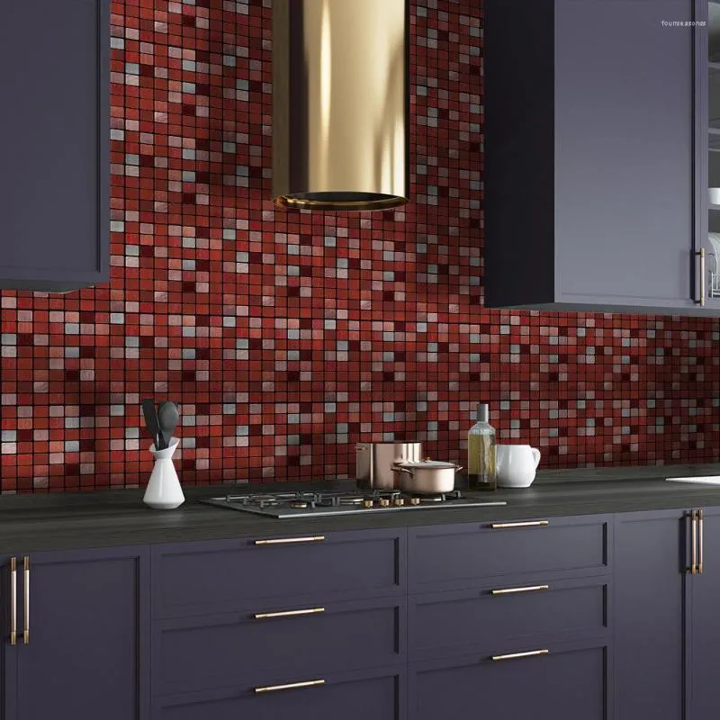 Adesivi a parete cucina rossa cucina a mosaico autoadesiva stick per il bagno backsplash pannello del bagno decorazione artistica in PVC