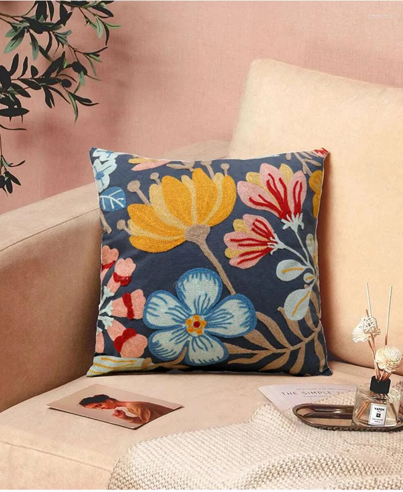 Oreiller décor à la maison couverture florale brodée 45 coton toile carrée broderie couvre oreillers décoratifs