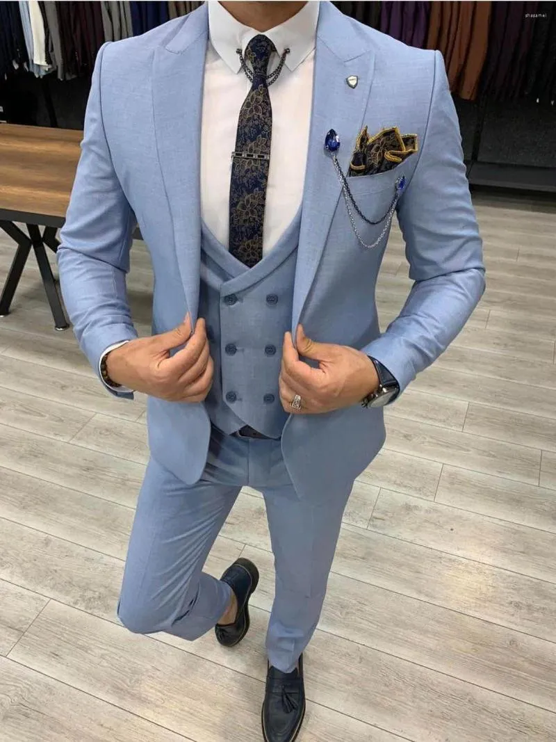 Herrar kostymer ankomst 3 stycken mäns smal passform toppade lapel en knapp bröllop tuxedos prom man blazer (jacka byxor väst)