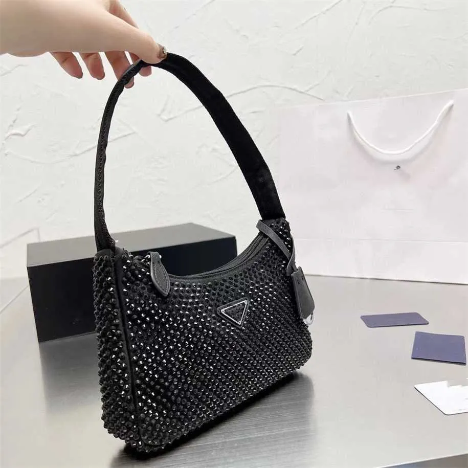 2023 Purses Clearance Outlet Online Sale new autumn and winter canvas underarm half moon heavy industry full drill rivet portable shoulder bag women's fashion