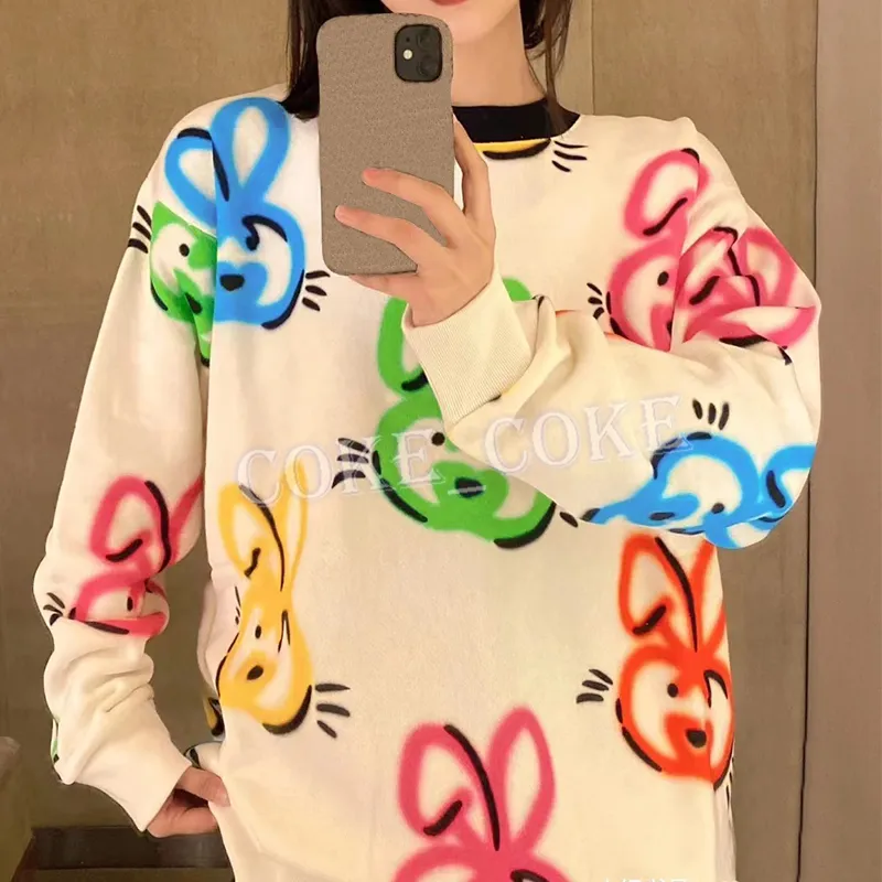 New Fashion Men Womens Hoodies Unisex Rabbit Drawing Printing Sweatshirts High Street Round Neck Sweater Size S-XXL