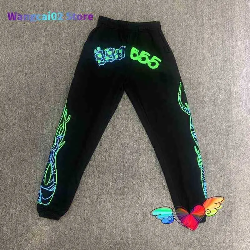 Herenbroeken 555555 Heetpants Men Women Fluorescent Green Spider Web Grafische vlam Print SP5DER JOGGERS BROWS 020723H255H255HPXPAPXPAH7FA