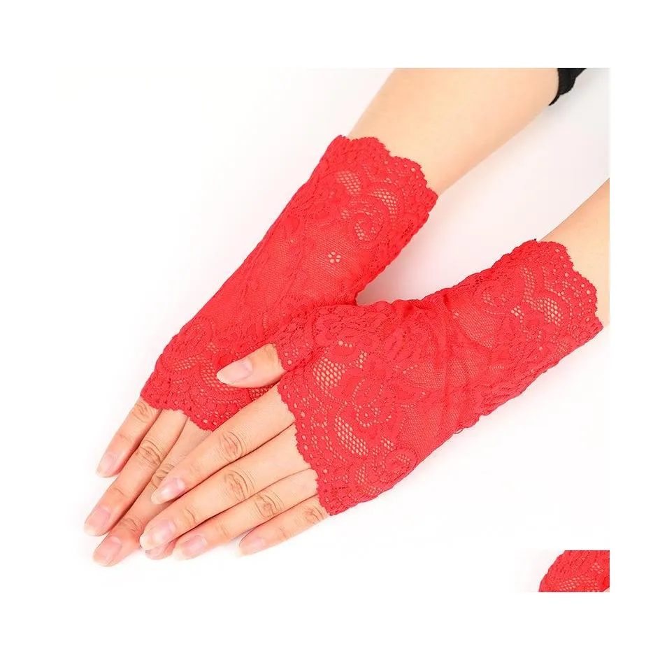 Five Fingers Gloves Spring Summer Sexy Lace For Women Sunsn Short Fingerless Driving Half Finger Mittens Elastic 20220302 T2 Drop De Dhd93