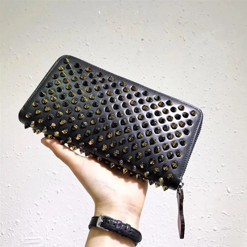 2021 Nya topp Men Long Style Paneled Spiked Clutch Women Patent Genui Leather Mixed Color Hitets Bag Clutches Lady Long Pures Wit2664