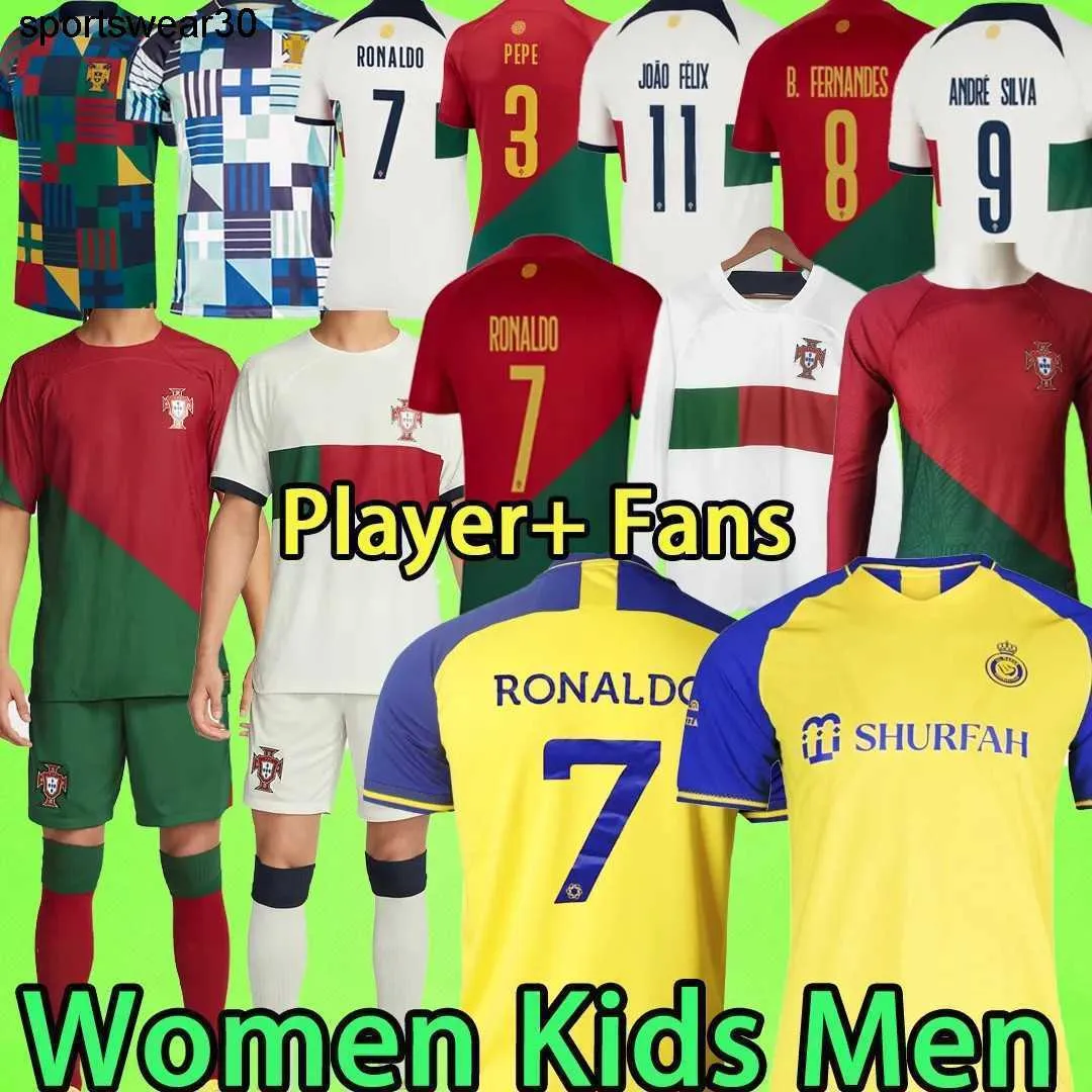 فريق النصر لكرة القدم قمصان كرة القدم 2022 البرتغال CR7 الرجال النساء KIDS مجموعة المشجعين نسخة رونالدو بيرناردو جواو فيليكس قمصان كرة القدم 22 23 طويلة