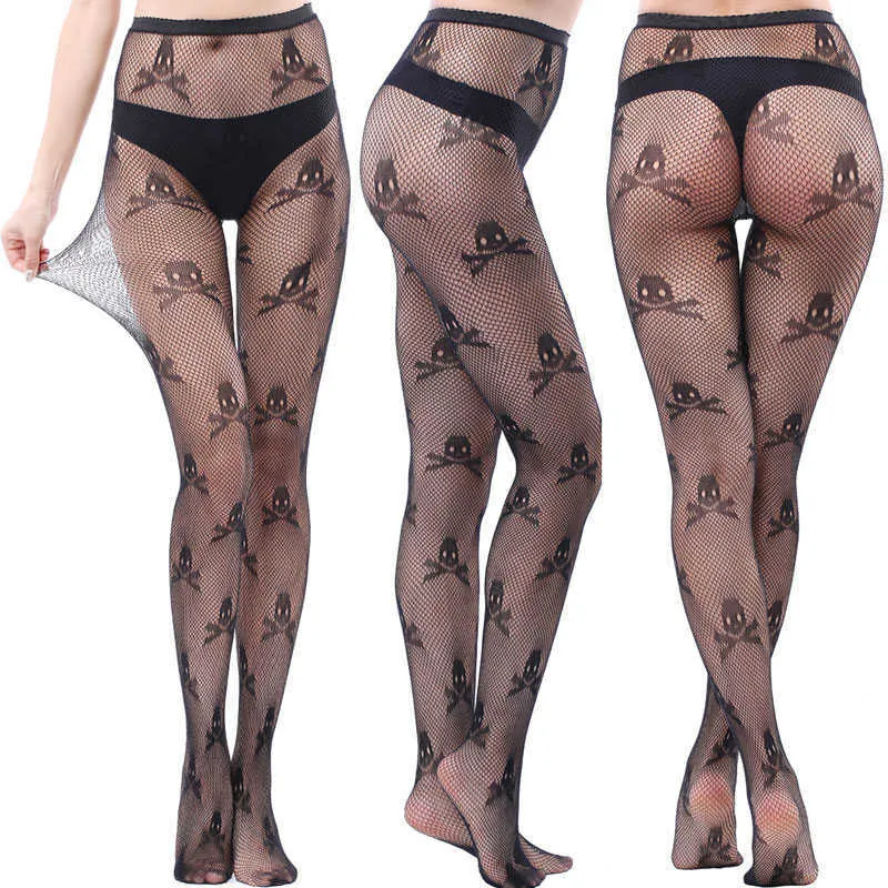 Skarpetki Hosiery Fishnet Rajstopy Czaszka Rajstopy Collants Gothic Ubrania Media Negras rajstopy femme pantis de mujer kobiety site sexys pończochy y2302