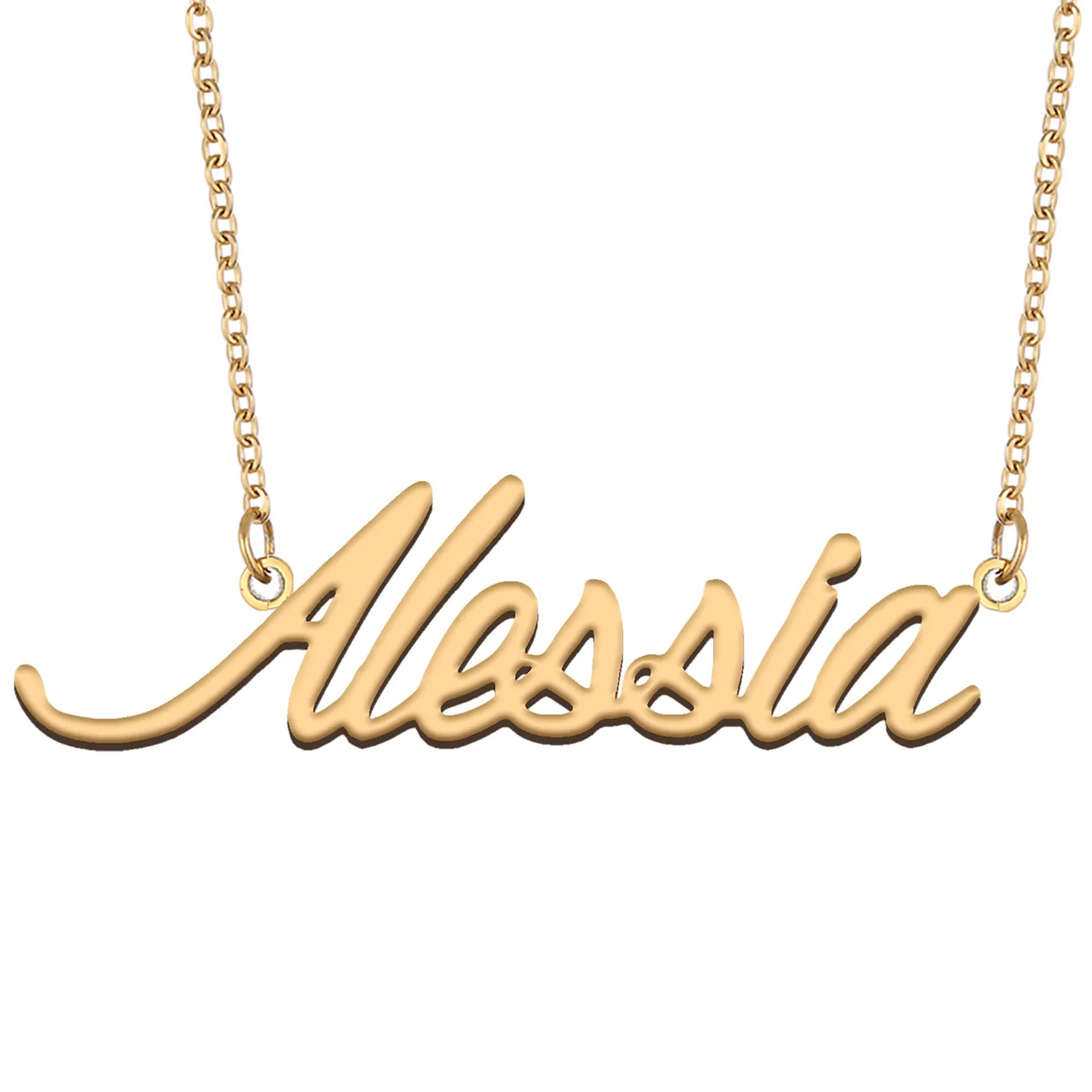 Collier nom Alessia personnalisé pour femmes lettre police étiquette en acier inoxydable or et argent personnalisé plaque signalétique collier bijoux
