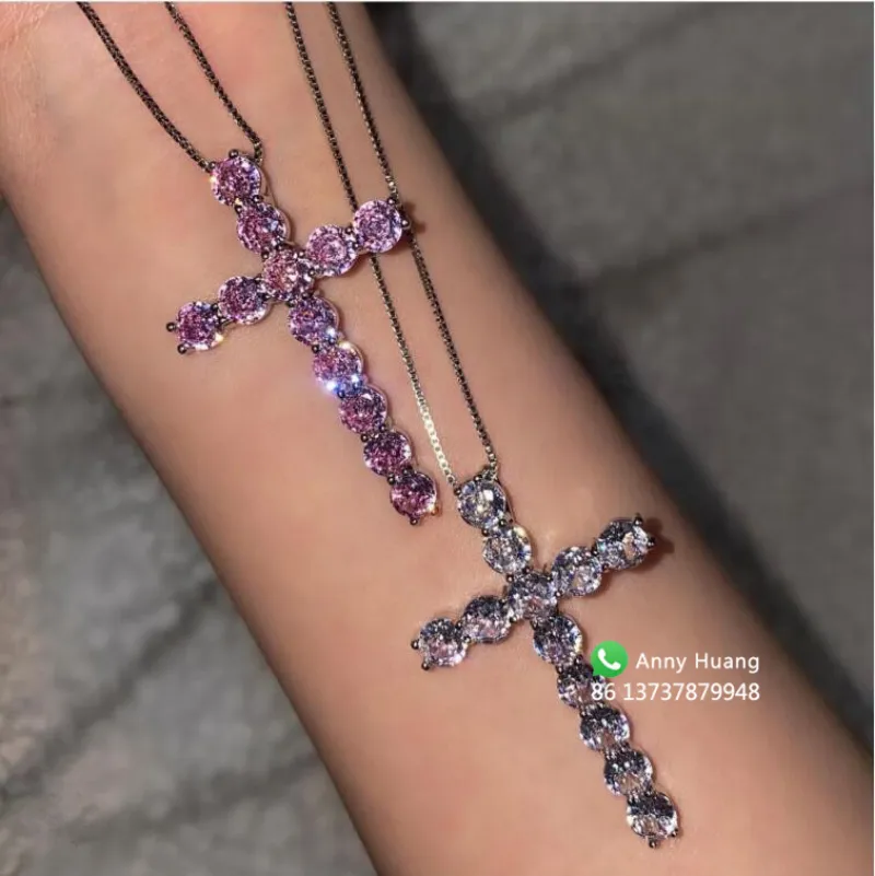 925 Silver Diamond Gold Cross Naszyjnik Choker Akcesoria Biżuterii 250C