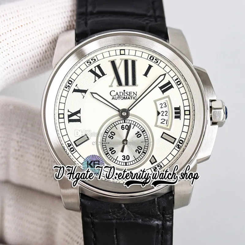 TWF F57100013 Montre pour homme Calibre Cal.1904-PS MC Automatique 42 mm Grande date Cadran blanc Boîtier en acier inoxydable Marqueurs romains Bracelet en cuir Dernière version Montres d'éternité