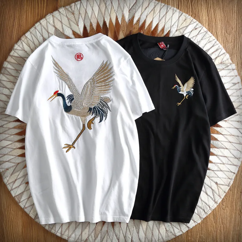 T-shirt da donna vintage gru volante uccello ricamo magliette uomo donna streetwear y2k top cotone nero bianco harajuku kawaii vestiti 230105