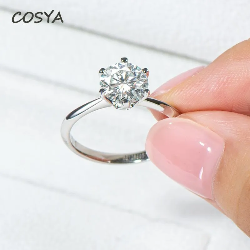 Bagues de cluster COSYA Femme 2 Real D Couleur Moissanite Engagement 925 Sterling Silver Shinning Classic Fashion Fine Jewelry