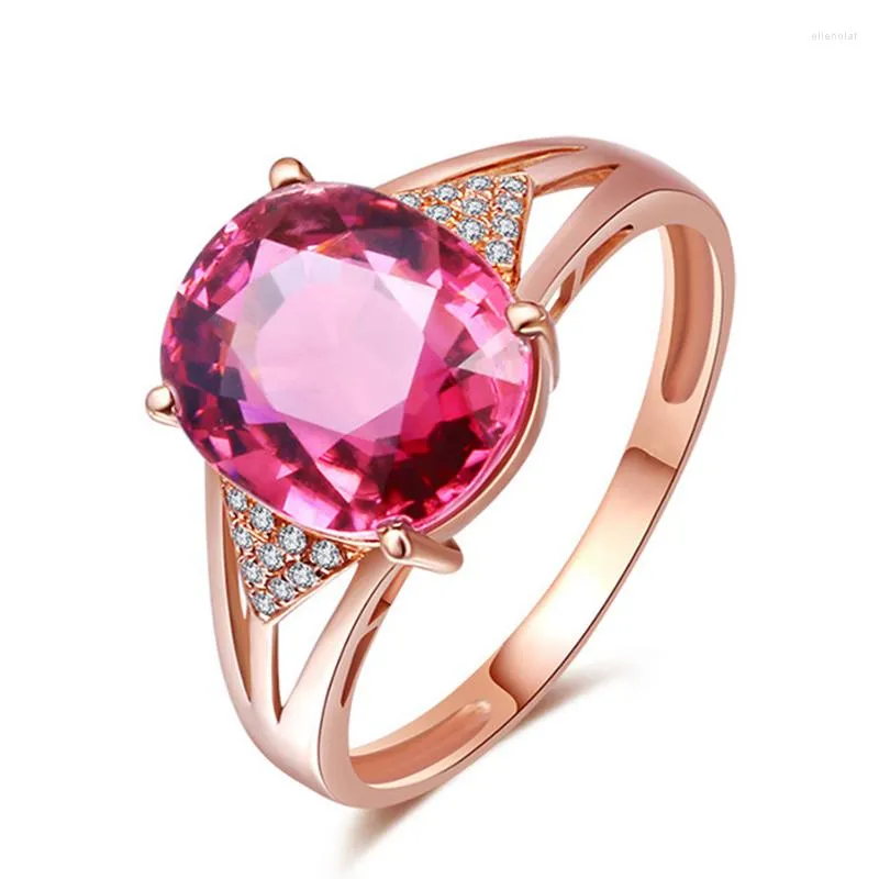 Anelli a grappolo Moda Temperamento nobile Rosa Diamante rosso Rubino simulato Tormalina Anello regolabile con zircone intarsiato Donna Fine gioielli in argento