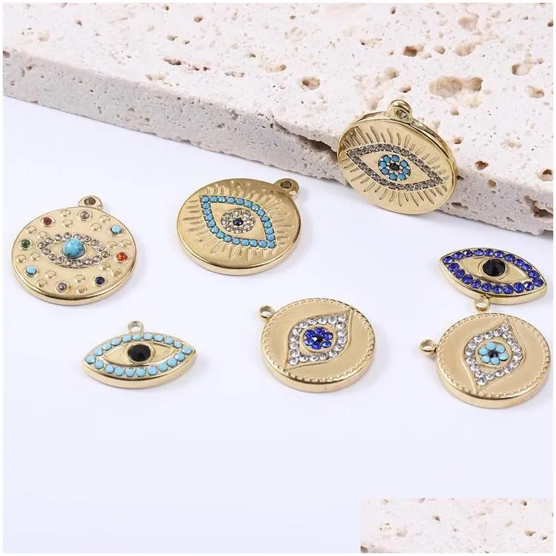 Charms Bohemian A￧o inoxid￡vel olho dourado de colar de colar de zirc￣o de colar de zirc￣o que faz as descobertas Design Design Drop Delive Dh7ij