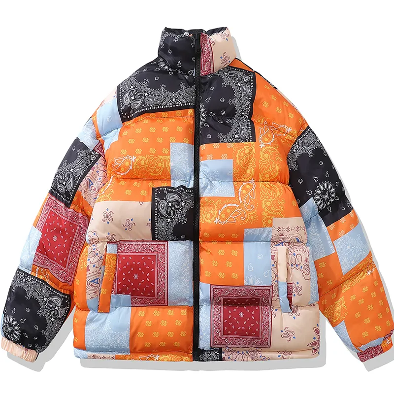 Giacche da uomo Patchwork Stampa Anacardi Reversibile Uomo Piumino Parka Inverno Hip Hop Moda Oversize Spessi Cappotti Caldi Giacca imbottita Uomo 230207