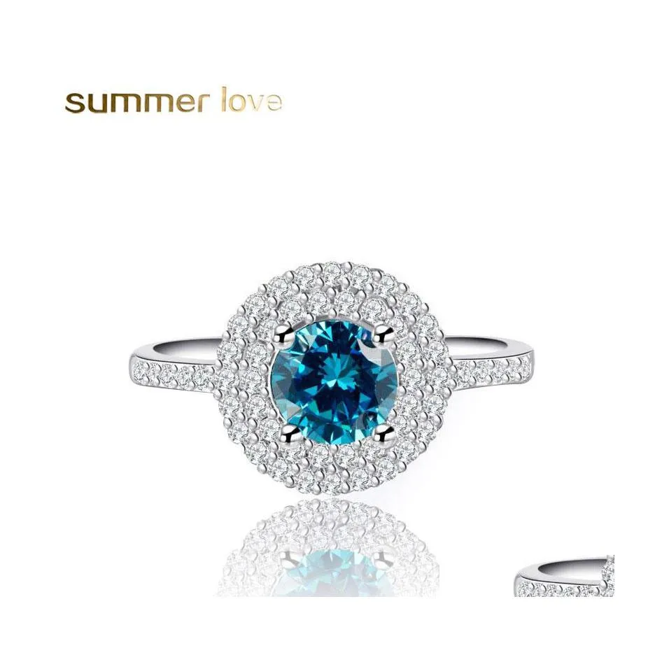 Кластерные кольца Голубое циркон Медное обручальное кольцо для женщин Чистое камень для родов круглый платиновый элегантный ювелирный подарки доставка Dh9ph